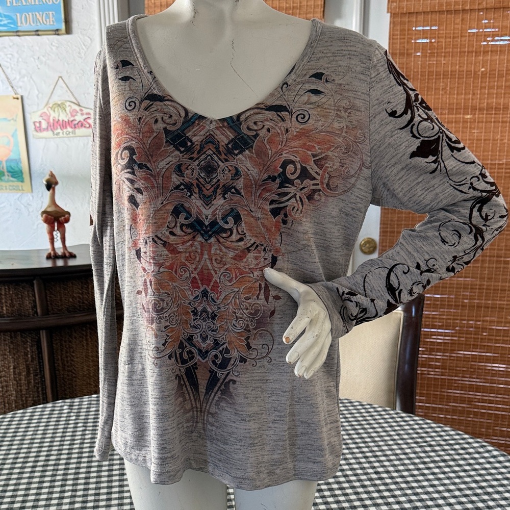Emerald Gray and Black Long Sleeve Top